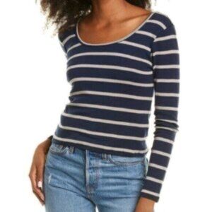 Chaser Women's Navy Blue Stripped  Scoop Neck Top Large